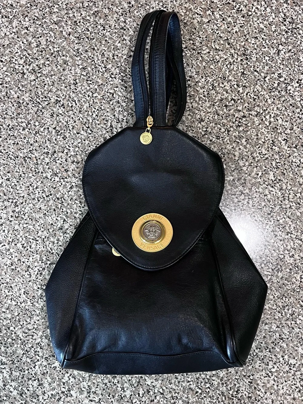 Vintage Gianni Versace Black Leather Backpack Purse 90’s
